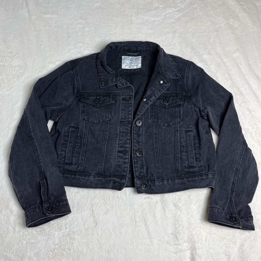 91 Cotton On Denim Jean Jacket Distressed Smokey Black Women's Size 10